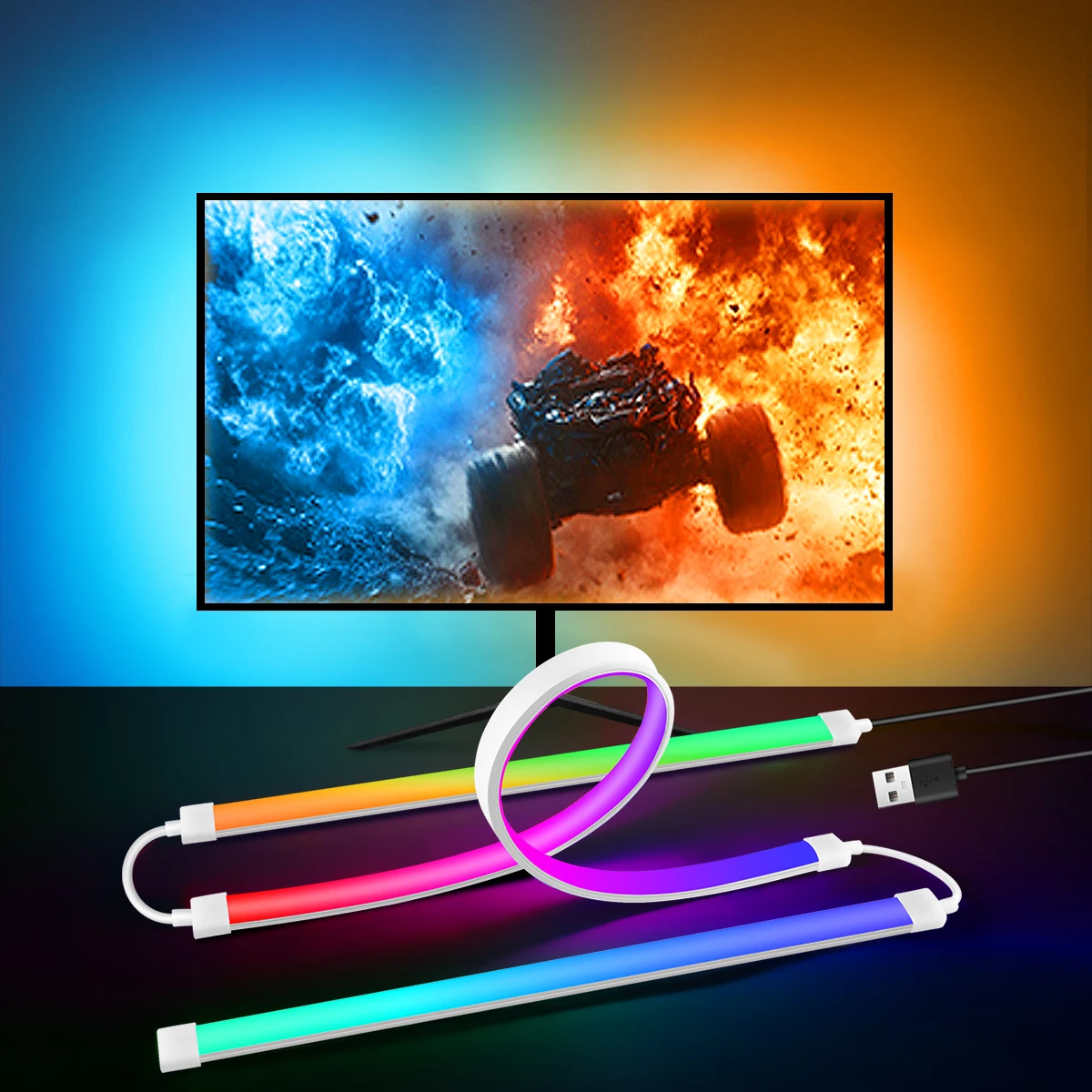 

For Computer Monitor TV Backlight LED Strip Lights USB RGBIC Tape Bar Color Sync Atmosphere Decor Kit For Home or Gaming Room