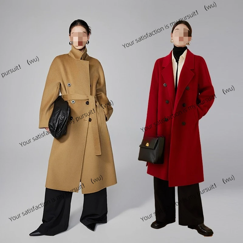 

Классическое темпераментное двустороннее кашемировое пальто, женское осенне-зимнее длинное двубортное шерстяное пальто