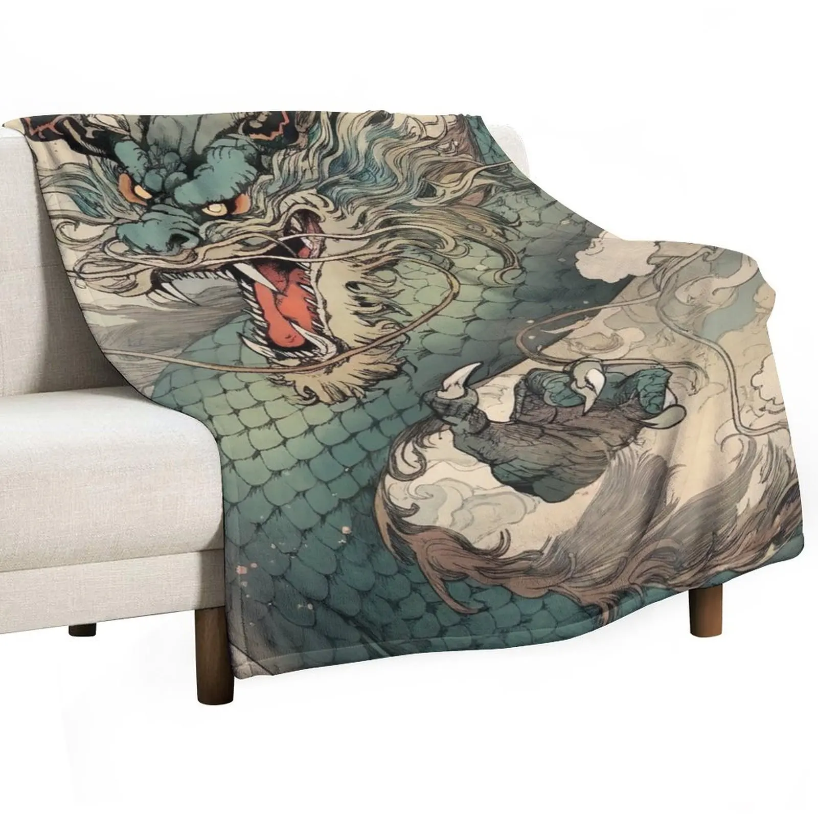 

Fierce Blue Dragon Throw Blanket Hairy warm for winter Shaggy Stuffeds Blankets