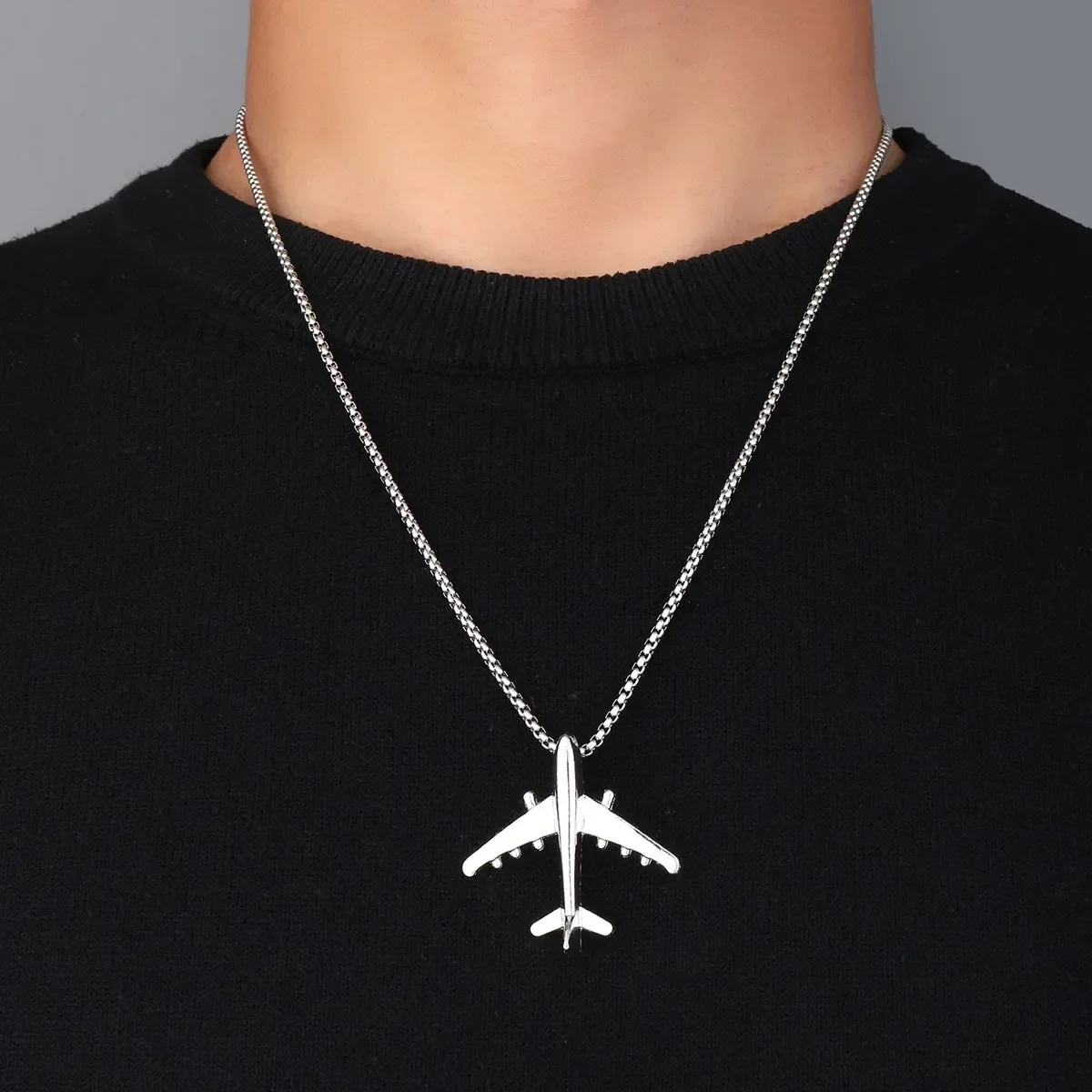 China Tag Stainless Steel Chain Screw Man Necklace Aeroplane Mahjong FA Arrow Heart Pendant Street Punk Hip Hop Male Jewelry