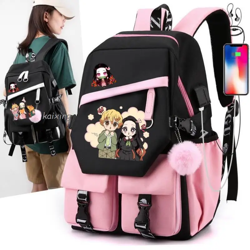 Hot Kamado Nezuko Demon Slayer Students Backpack Teenagers Girls Boys Waterproof shoulder travel bag oxford School Bags Bookbag