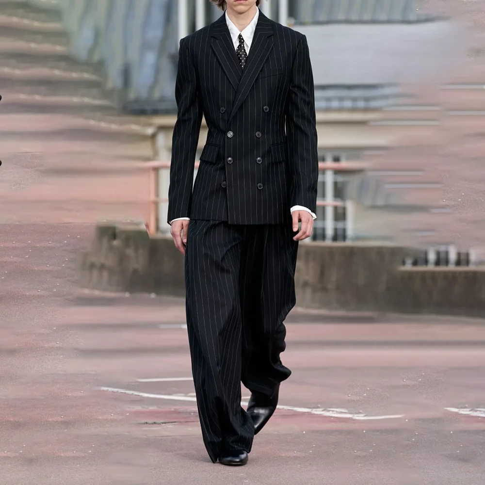 

Элегантный костюм для выпускного вечера для мужчин, двубортный свадебный смокинг для жениха, комплект из 2 предметов, блейзер в полоску, деловой повседневный костюм, Ropa Hombre