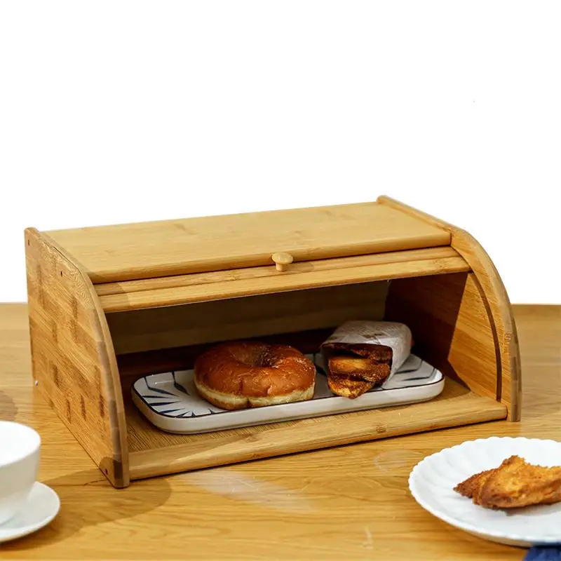 Bamboo Storage Box Bread Home Kitchen Food Organizer Pan Cut Loaf Rack Boxes Cake Bins