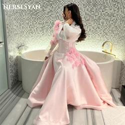 Nersesyan Blush Pink Elegant Formal Evening Dresses A-Line 3D Flowers Strapless Prom Dress Saudi Arabia Pageant Party Gowns 2024