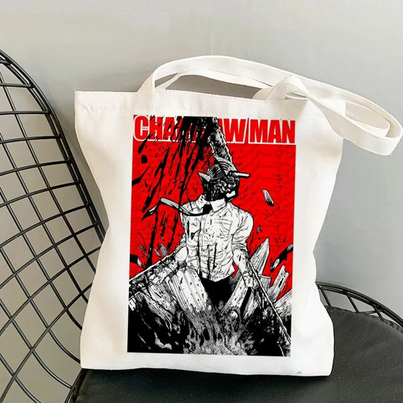 Fashion Chainsaw Man Anime Printing borsa da donna in tela borsa a tracolla Casual Eco borsa da viaggio portatile di grande capacità