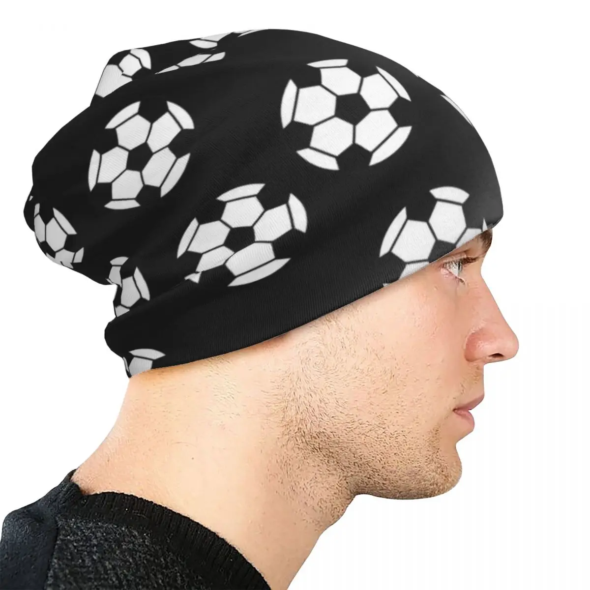 Fußball Beanie Hüte Schwarz und Weiß Strickmütze Kpop Warme Männer Frauen Unisex Caps Herbst Muster Straße Motorhaube Hüte Geschenk