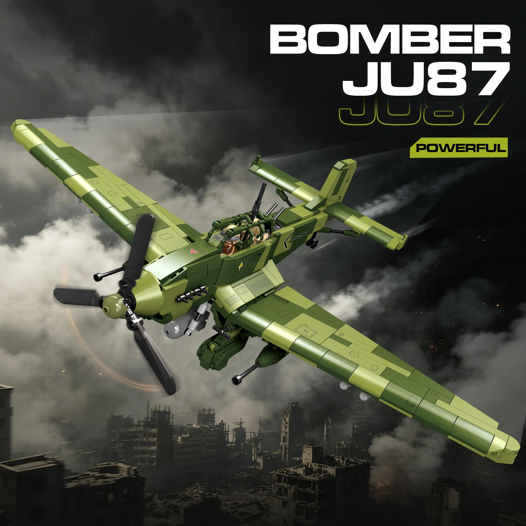 814pcs  Ju 87 Bomber Building Blocks Stuka Military Aircraft Historical Fighter Plane Model Bricks Display Toy Gift for Adults