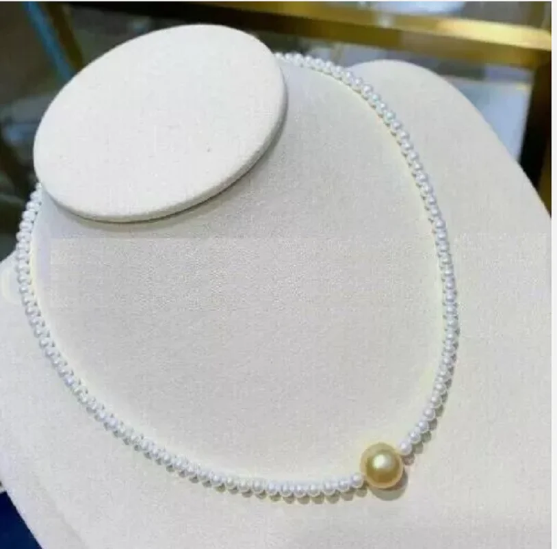 

20 inch elegant AAA natural south sea WHITE+GOLDEN pearl necklace14k Gold Clasp