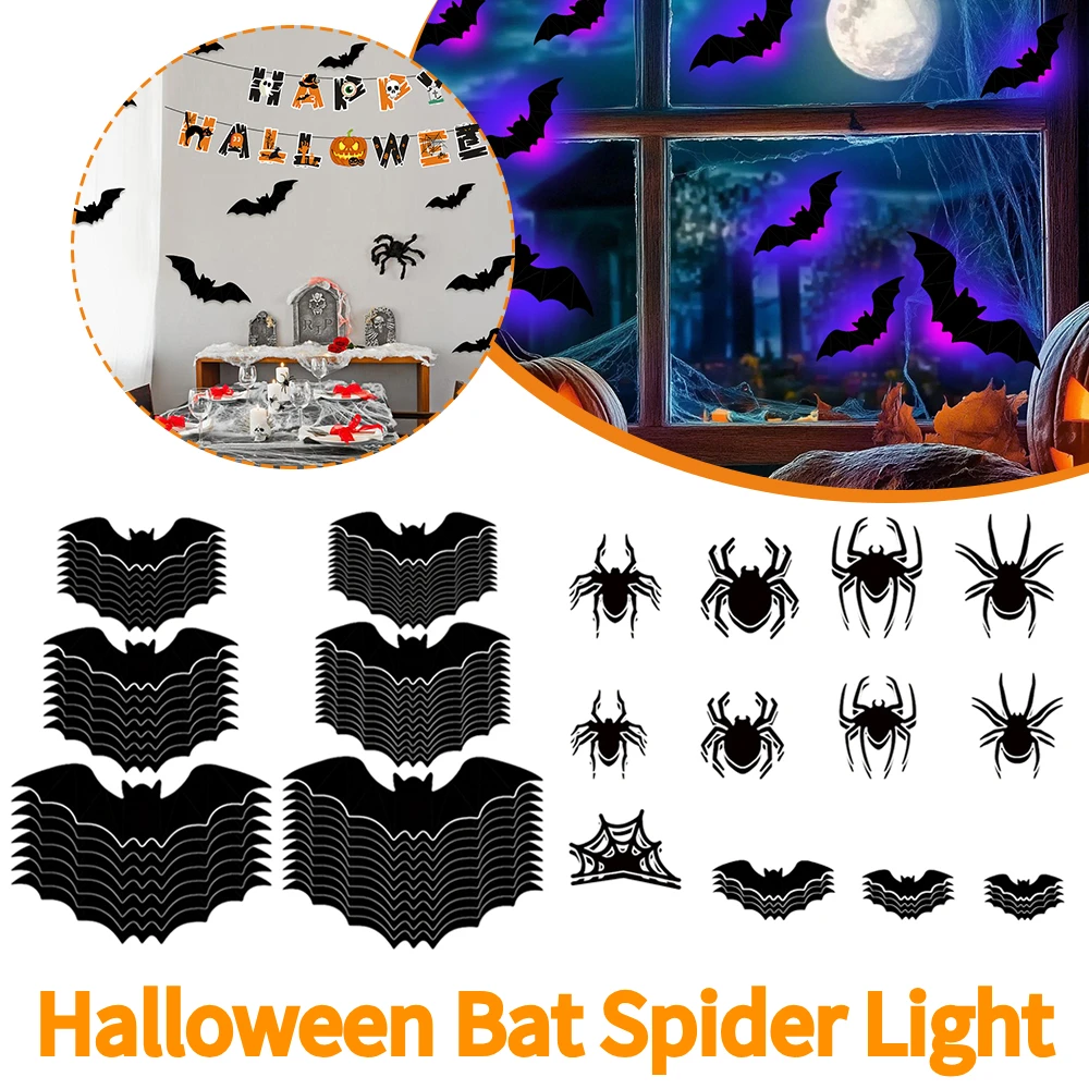 

LED Lighted Bat Stickers Removable Glow Wall Stickers Anti-Scratch Halloween Spider Atmosphere Lamp for Door Living Room Kitchen