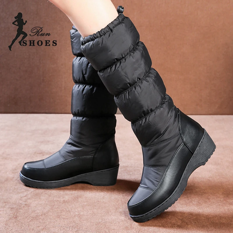 

Женские зимние ботинки на толстой платформе, теплые плюшевые высокие сапоги для женщин, черные нескользящие водонепроницаемые зимние ботинки, женская уличная зимняя обувь
