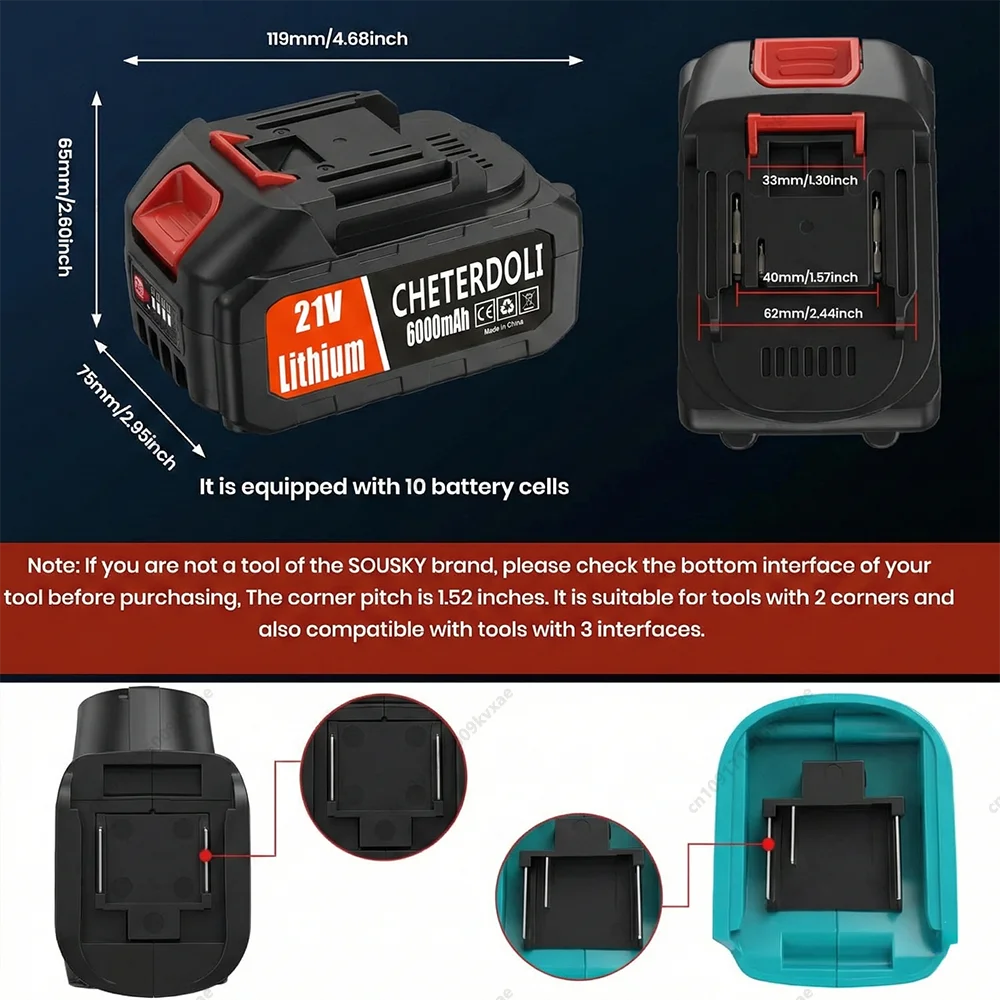 

For Makita 21V Battery 6.0Ah Lithium Ion Replacement BL1850B BL1840B BL1830B LXT Series 10 Cells Rechargeable Power Tool Akku