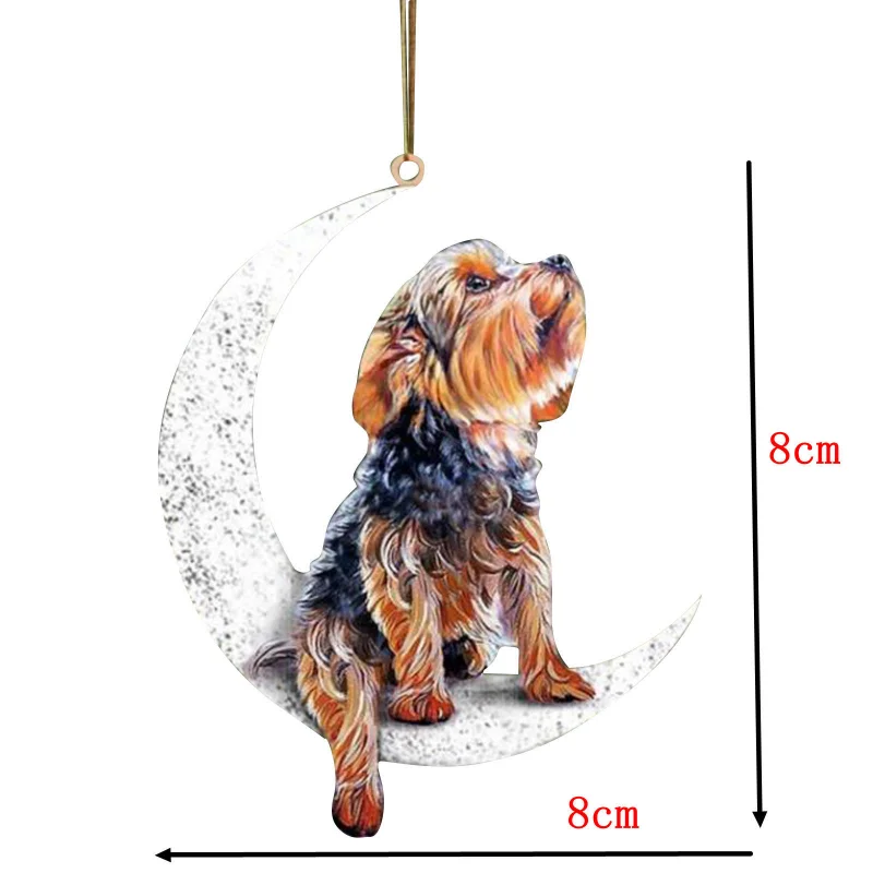 Car Rearview Mirror Pendant Cute Teddy Puppy Hanging Ornament Sitting On The Moon Dog Pendant Christmas Decoration