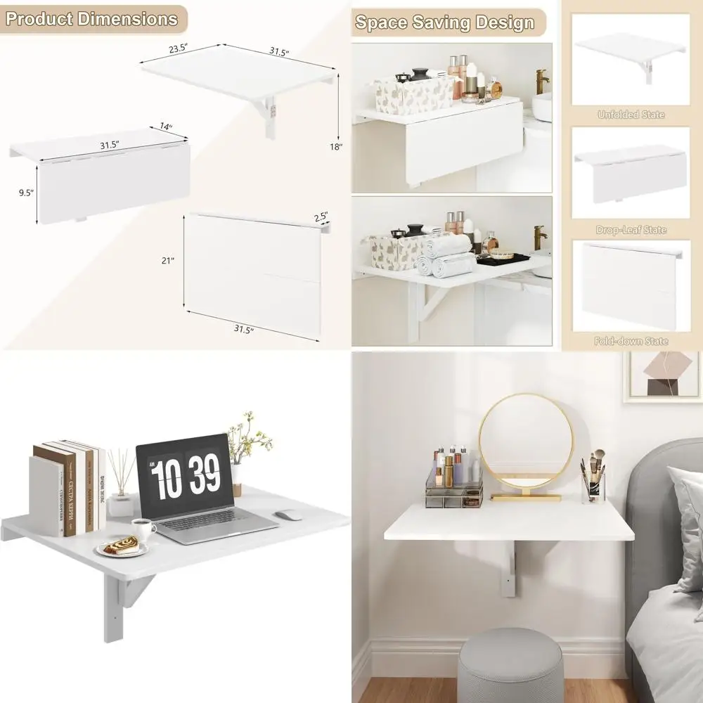 

Space-Saving Wall-Mounted Folding Desk, Drop Leaf Table, Wooden Laundry Folding Desk, Compact Computer Desk for Wall Mounting, I