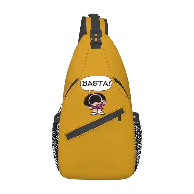 Cool Mafalda Basta Crossbody Sling Backpack Men Quino Argentina Cartoon Shoulder Chest Bag for Hiking