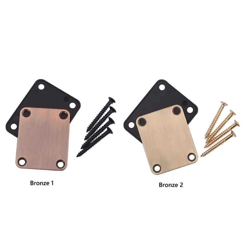 Metal Neck Plate Electric Guitar Bass Parts Replacements Kits 4 Hole Neck Plate Joint Back Mounting Plate with 4 Screws D5QD