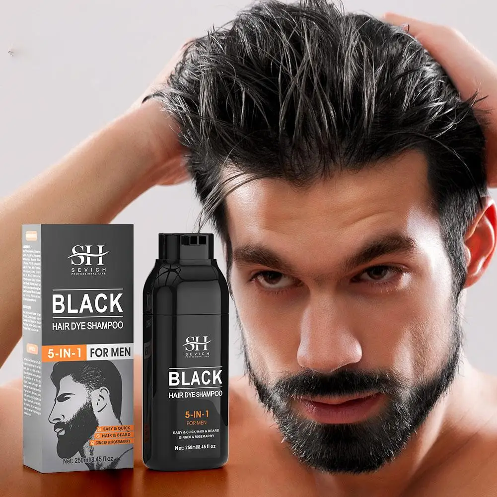 5 IN 1 Hair Dye Black Beard Shampoo Beard Paint Men Dye Moustache ﻿ Blackening Temporary Shampoo 250ML Beard Natural Colori E0K4