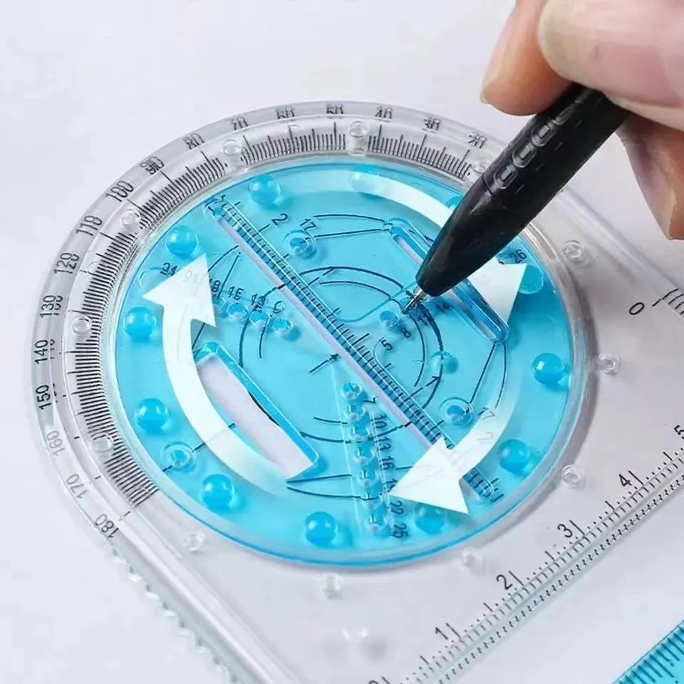 Règle géométrique multifonctionnelle pour l'école primaire, dessin d'activité, règle triangulaire, boussole, ensemble de rapporteur, outil de mesure