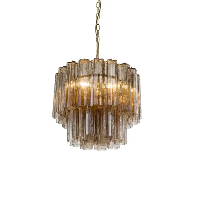 

Smoky Grey Flower Glass Chandelier Living Room Home Decor Glossy Hall Vintage LED Light