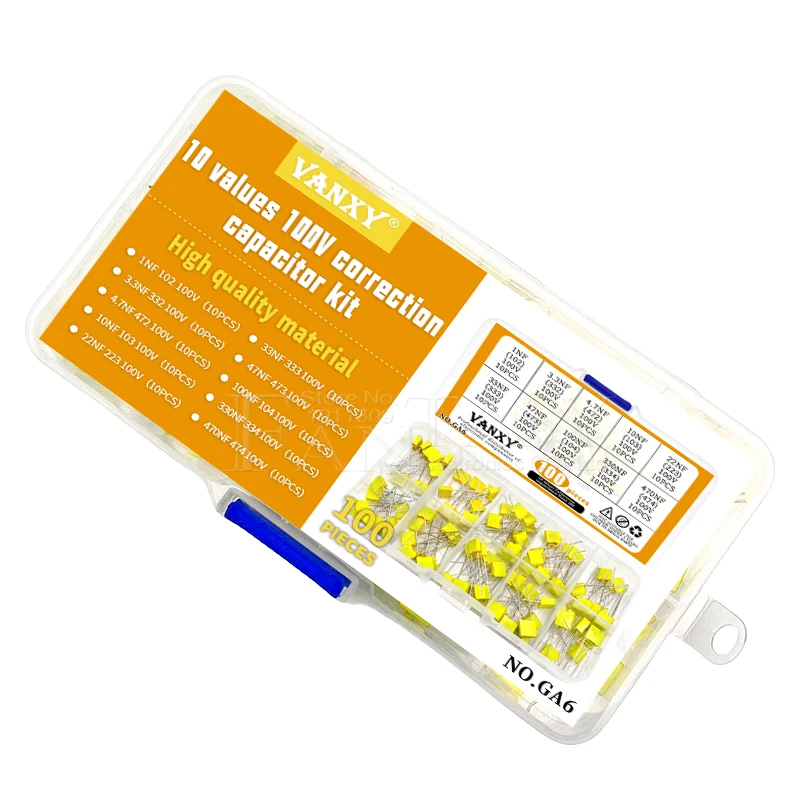 Imagem -03 - Kit de Segurança de Polipropileno Capacitor de Correção 100v 1nf 3.3nf 4.7nf 10nf 22nf 33nf 47nf 100nf 330nf 470nf 10 Valores