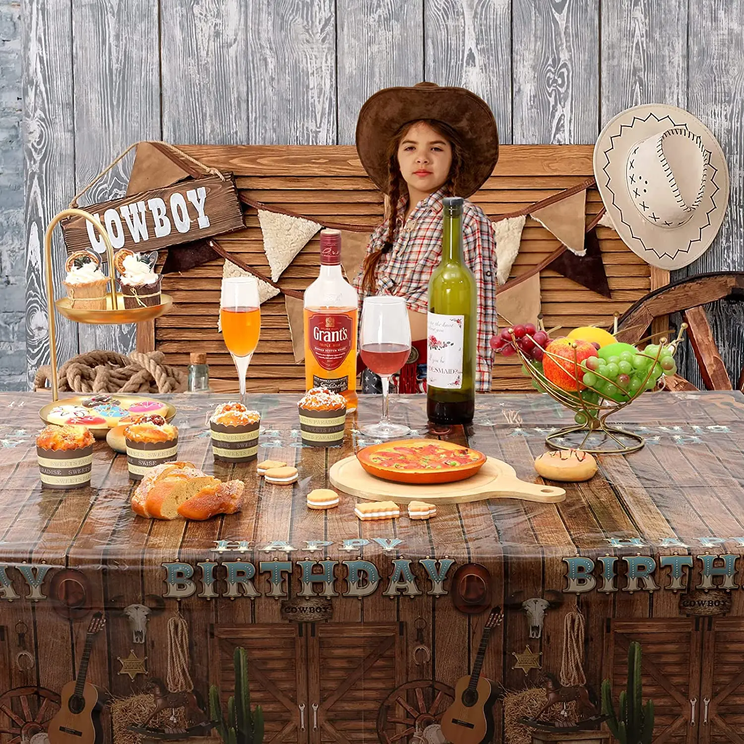 Tovaglie occidentali decorazioni per feste da Cowboy copritavolo di compleanno Wild West buon compleanno tovaglia plastica Western Table Clot