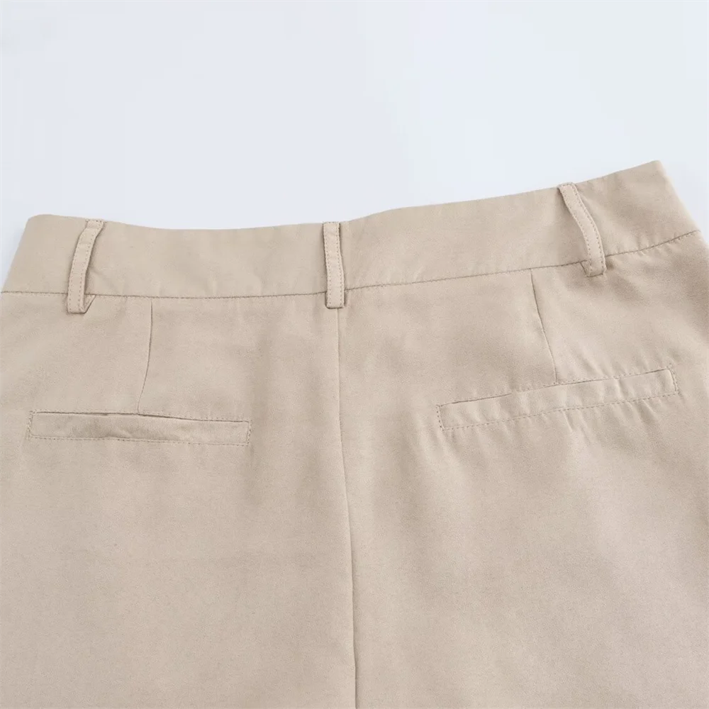 TRAF autumn new women\'s casual temperament suede texture effect high waist straight leg casual pants