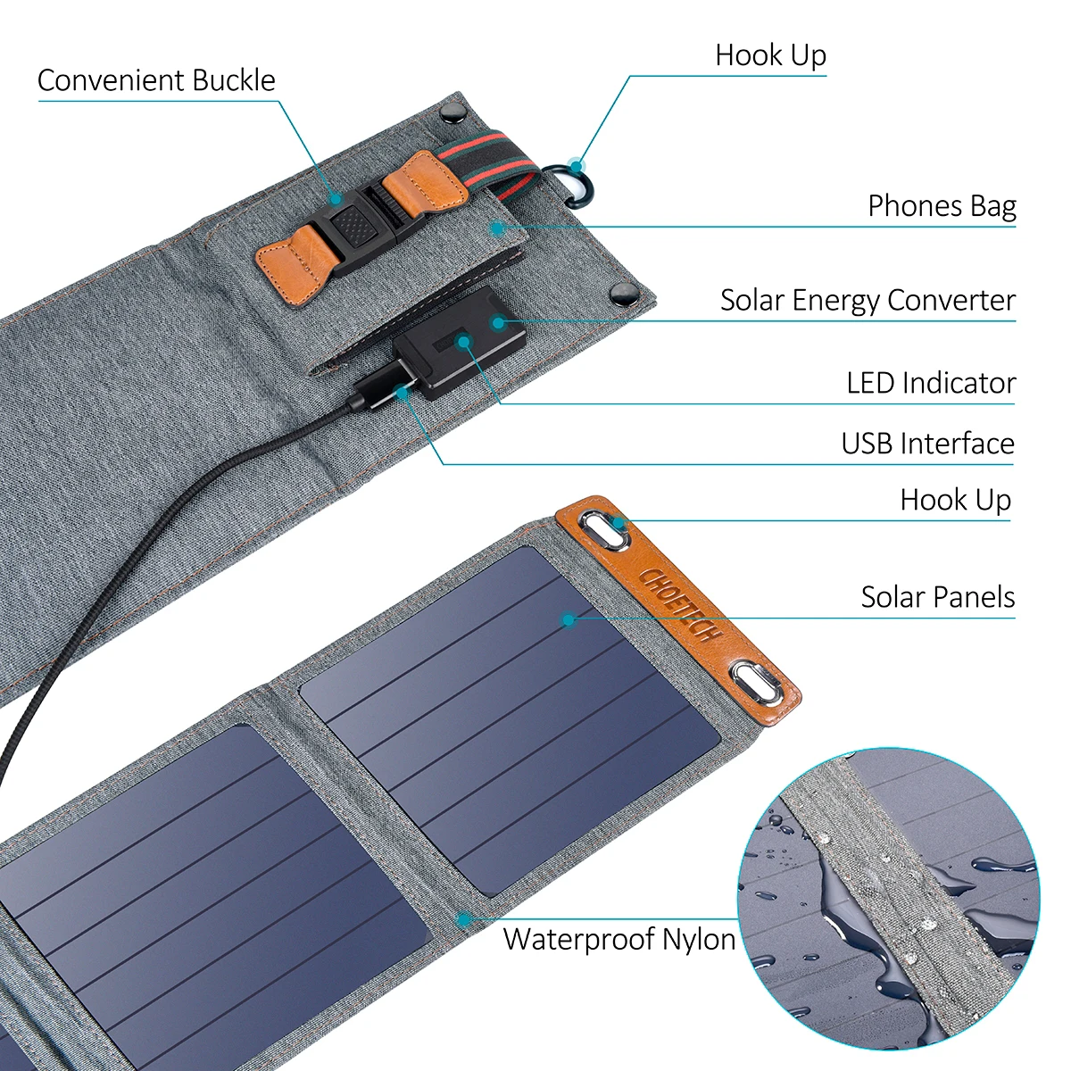 14W Choetech Foldable Solar Charger with 1*USB-A