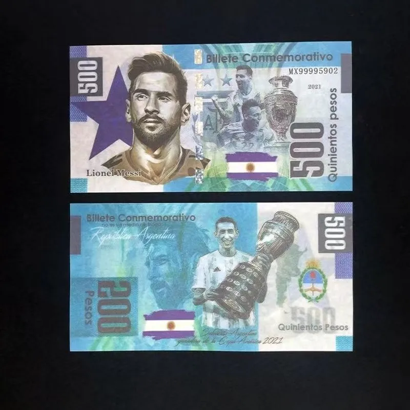 5 ~ 100 قطعة نسخة ميسي 500 فواتير مقتنيات الأوراق النقدية البلاستيكية مع أرقام تسلسلية مختلفة