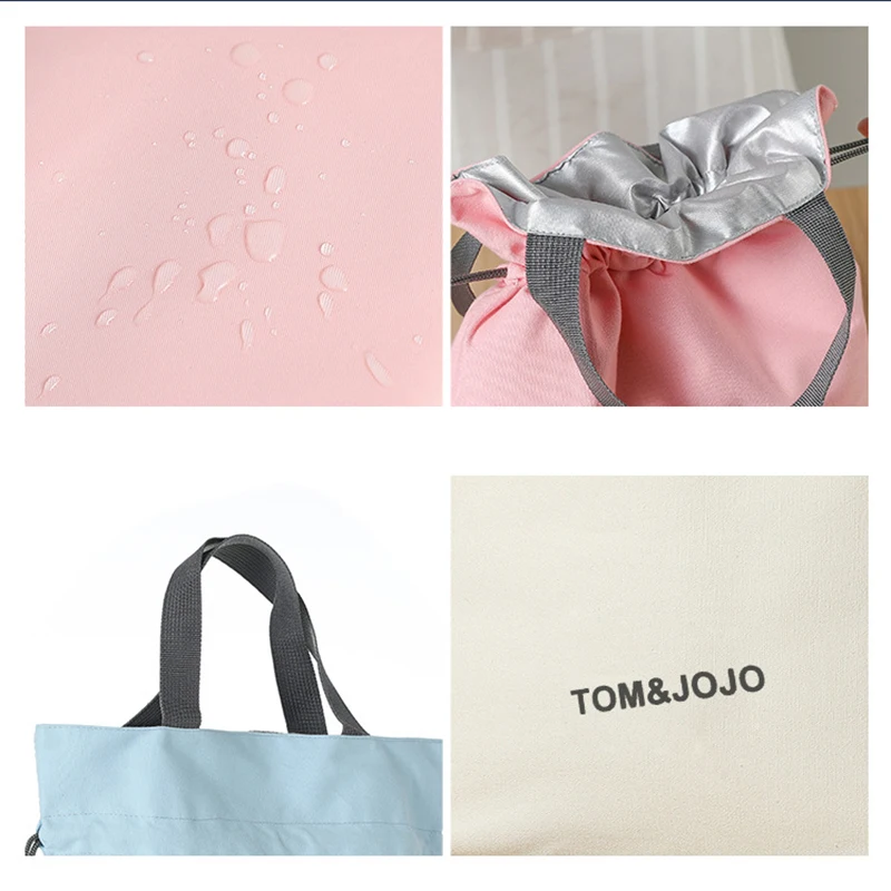 Small Canvas Lunch Bag For Women Thermal Foldable Drawstring Tote Insulated Lunch Box Bag Food Storage for Work School Picnic