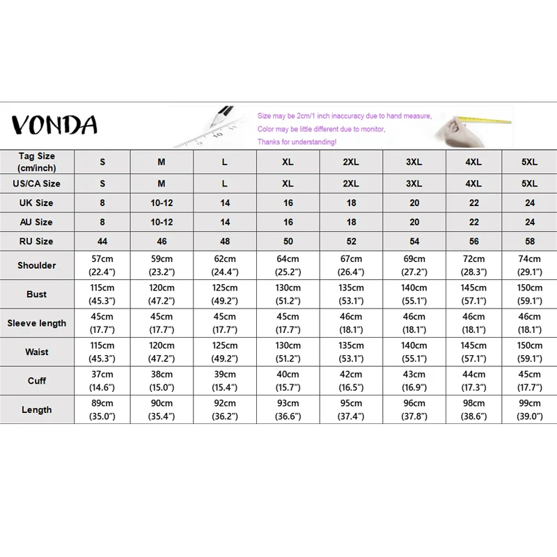 VONDA プラスサイズのドレス女性ボヘミアンミニ Vestidos 長袖花柄カジュアルサンドレスルーズポケットパーティーローブ 0XL-5XL