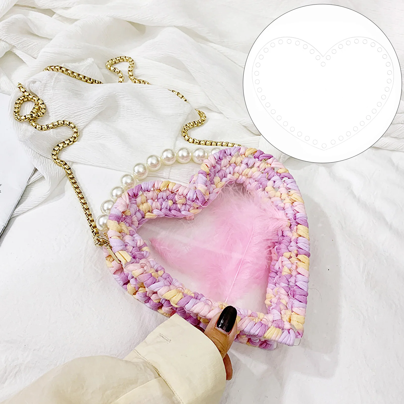 

6Pcs DIY Bag Materials Acrylic Handbag Weaving Boards Durable Clear Acrylic Accessories Heart Shape Tools for Handmade Knitting