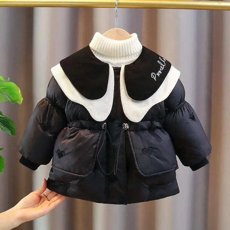 

Girls Coat Jacket Cotton Windproof Outwear 2025 Black Warm Thicken Velvet Winter Skiwear Children's Clothing