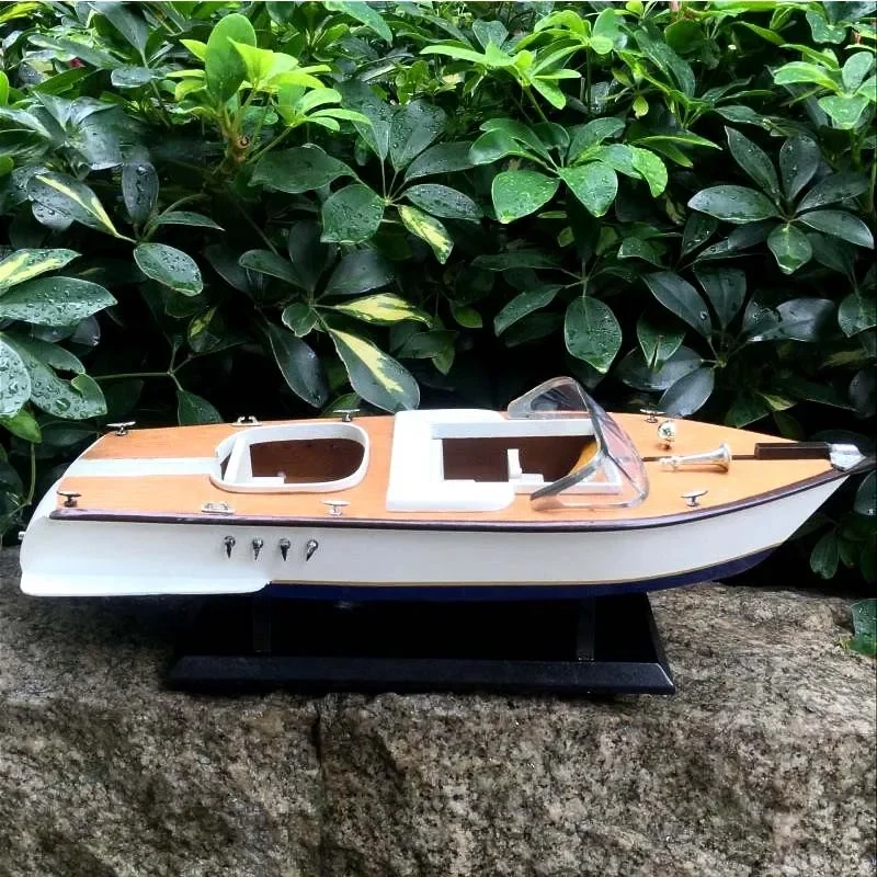 Solid Wood Yacht Model Ship Model Ornaments Modern Craft Simulation Ship Model Decoration Finished Speedboat Model Gift