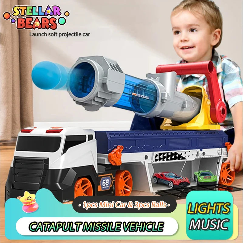 

Large Transporter Trucks Model with Lights Music Catapult Ball Mini Diecast Car Launching Slide Inertia Cars Boys Toy Xmas Gift
