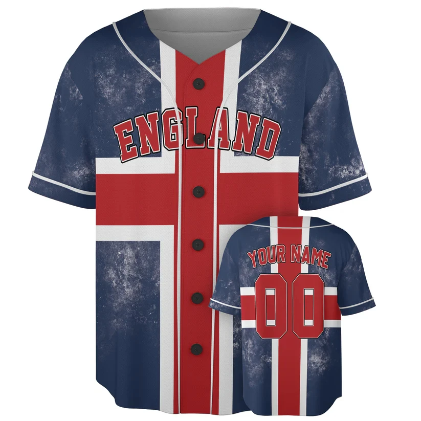 England Custom Baseball Jersey Personalized Name Number Print Patriotic England Flag Men Women Street Quick Drying Sport Tops