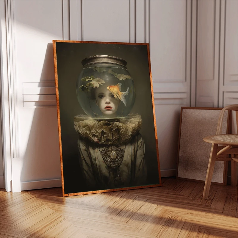 Gothic Birdcage Head Victorian Vampire Girl Portrait Poster Dark Romantic Woman Canvas Painting Print Wall Picture Home Decor