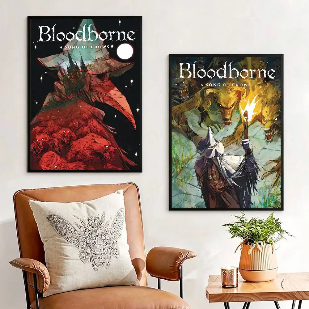 Dark Hunter B-Bloodborne Game Poster Waterproof Wall Art Sticker For Bar Living Room Vintage Decor High Quality Print