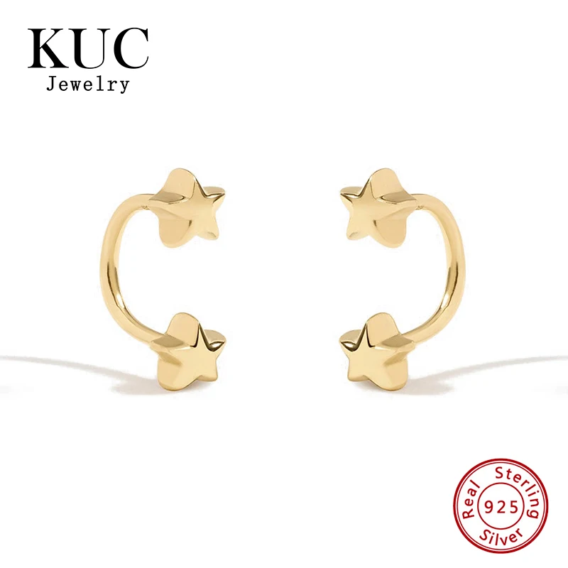 High Quality 925 Sterling Silver Unique Design Trendy Fine Jewelry Double Stars Shapes U Hoop Piercing Stud Earrings