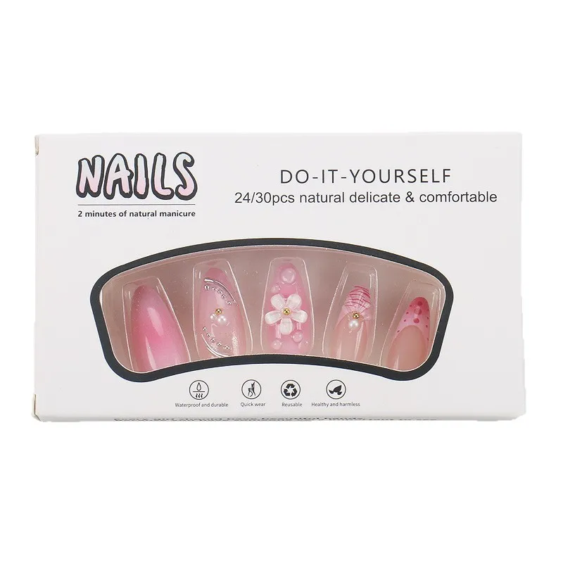 

Wear 24 pieces of sweet luxury pearl flower three-dimensional shell pattern sweet fairy nail art