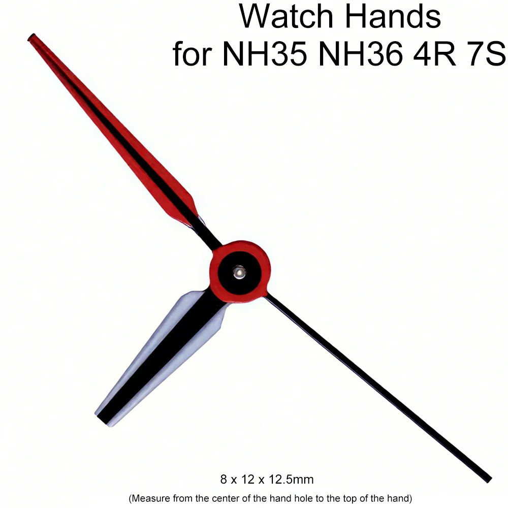 

Black Red Watch Hands for NH35 NH36 4R 7S Movement 8*12*12.5mm Hands Replacement Watch Pointers Accessories
