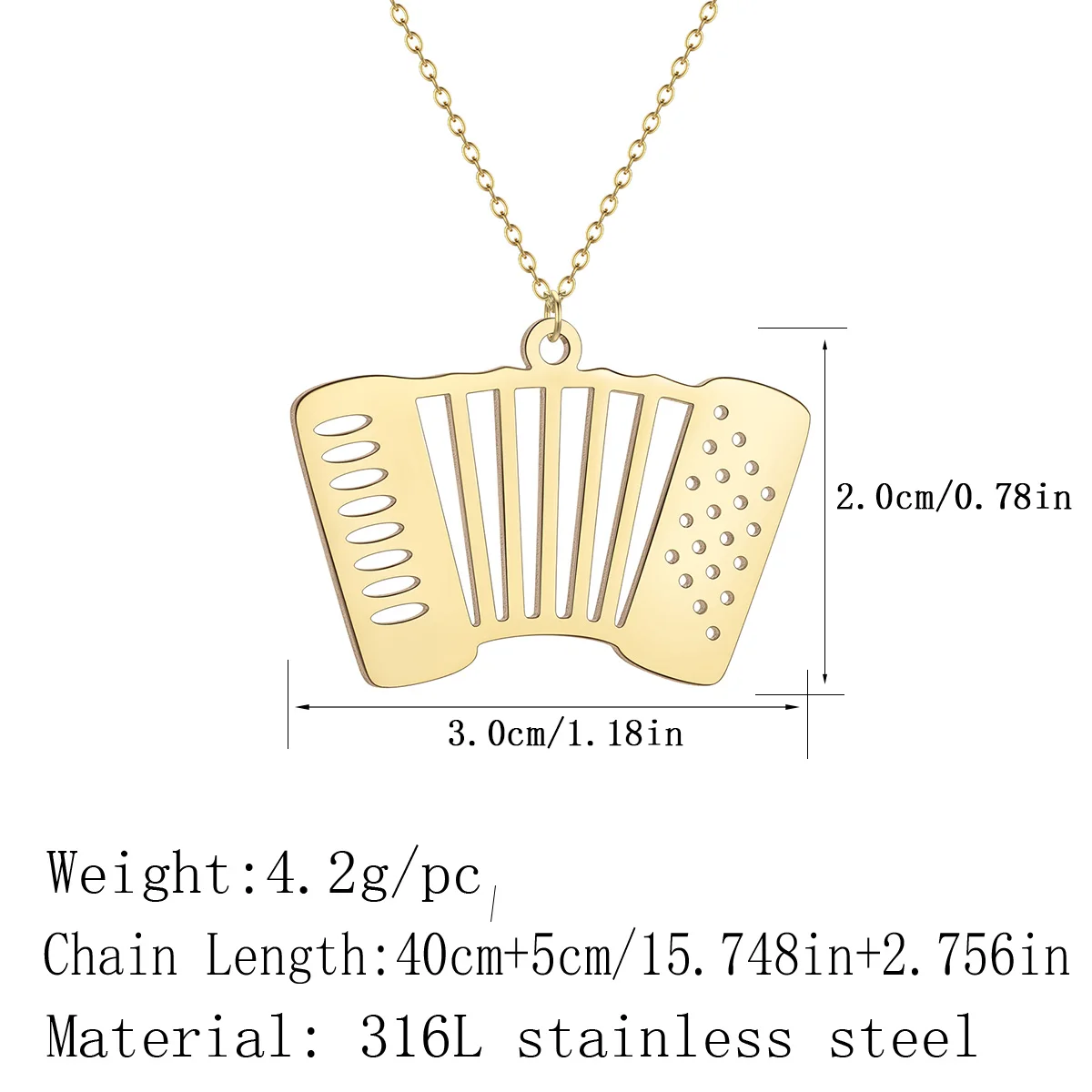 Kinitial Stainless Steel Flat Accordion Musical Instrument Pendant Necklace Women Jewelry Tone Plating Music Teacher Gift