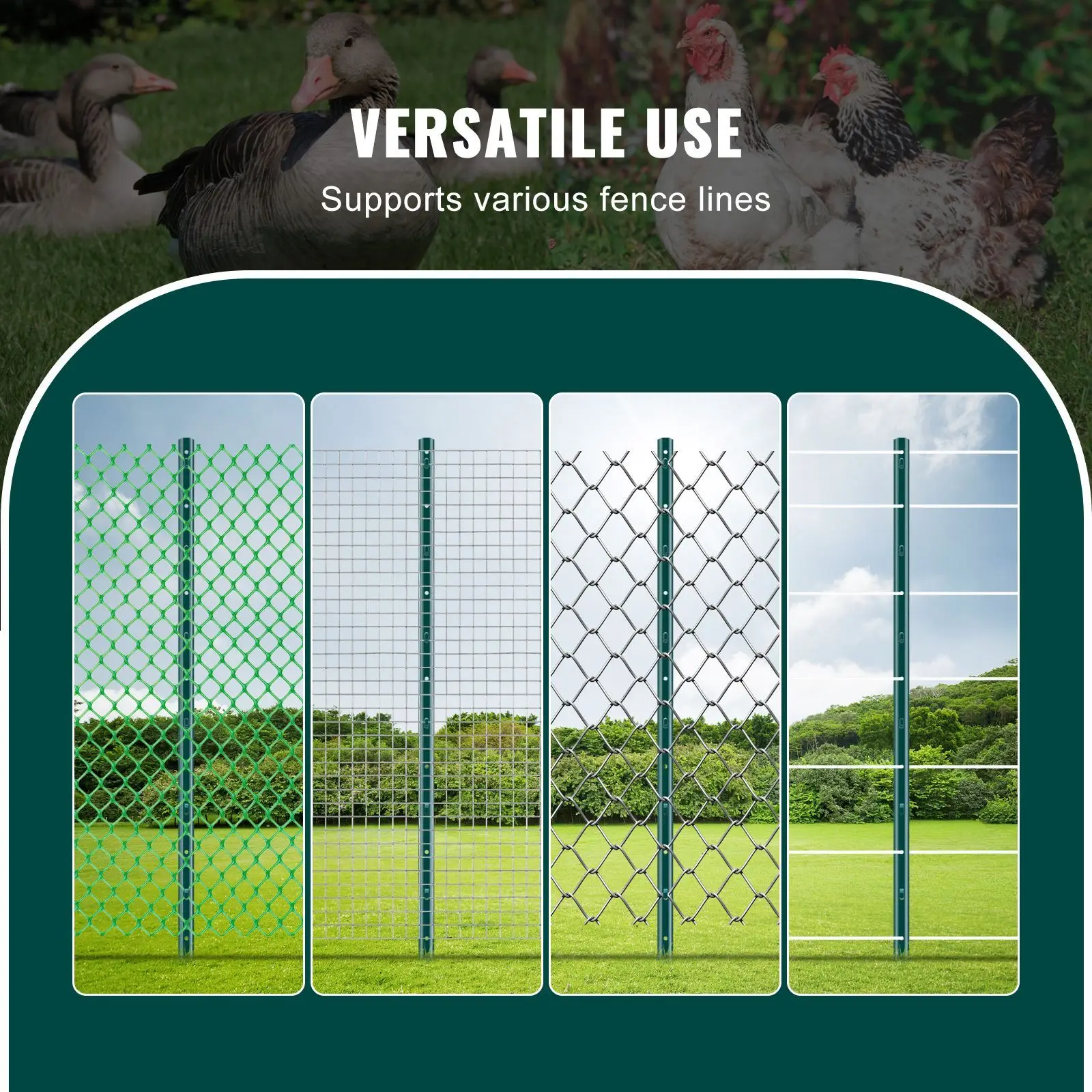 4 Feet Fence Post 10 Pack T- Heavy Duty Metal Green