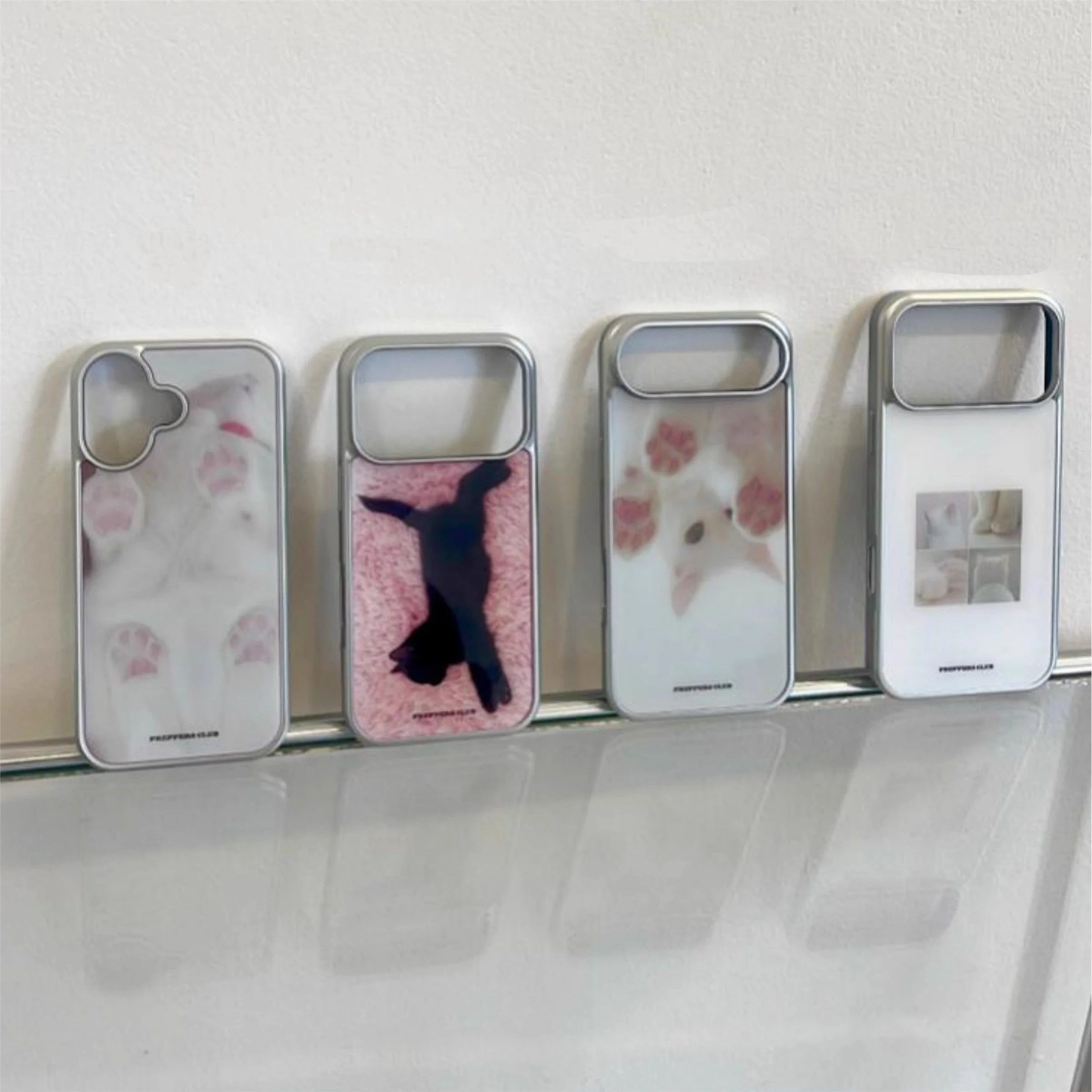 Korean Ins Cartoon Cute Pink Cat Claw Silver Edge Phone Case for iPhone 17 16 15 14 13 12 11 PRO MAX PLUS 17air Drop Glue Cover