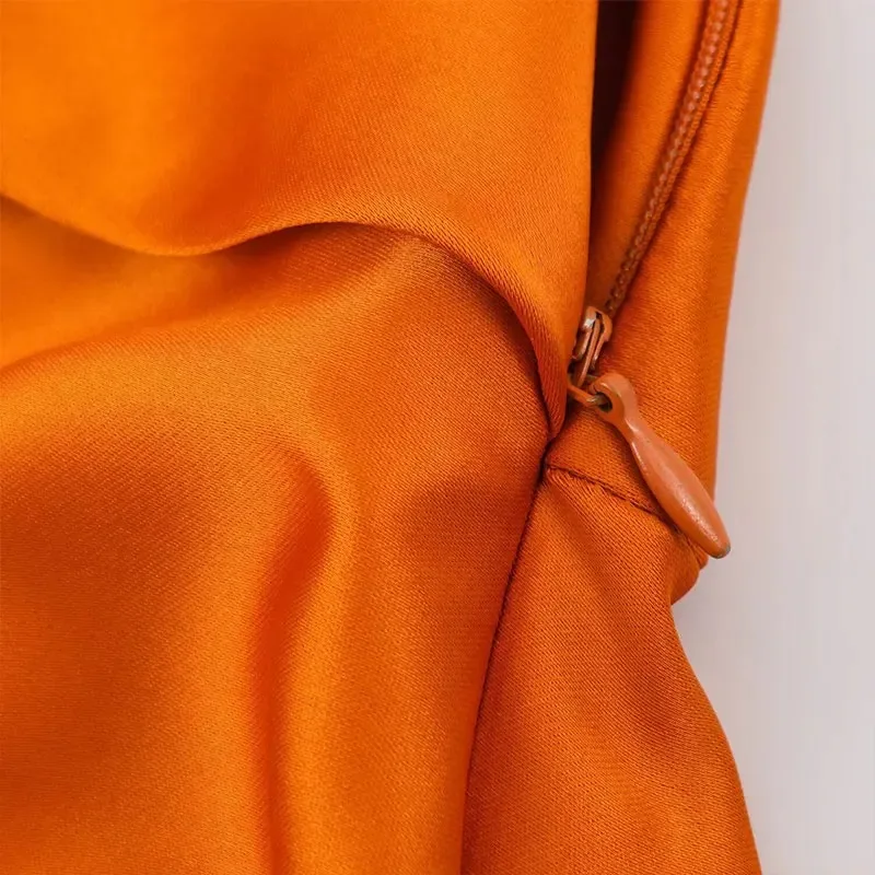 2026 Summer Women Halter Neck Midi Dress Satin Texture Tie Back Sleeveless Elegant Flowy Comfortable To Wear Date Outfit view 6