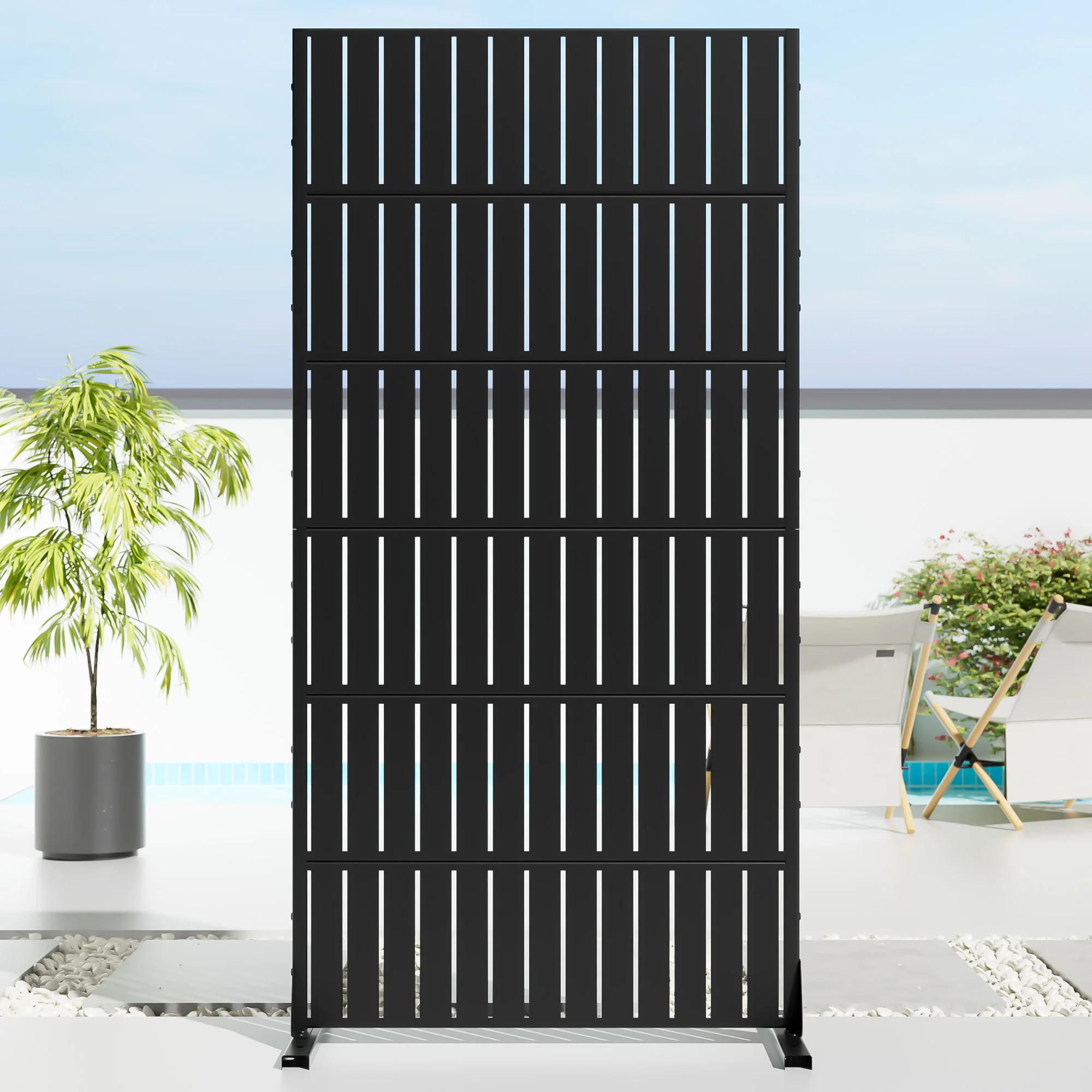 16 in. D x 35 in. W x 72 in. H Black Galvanized Steel Outdoor Privacy Screen Decorative Metal Fence Panel