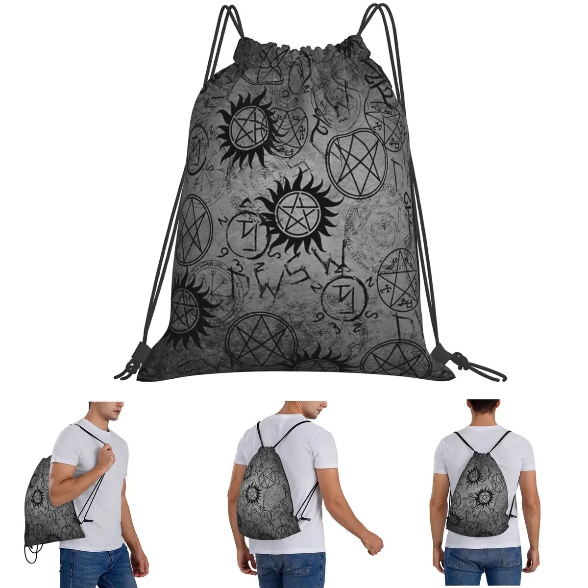 Supernatural Grey Backpacks Fashion Drawstring Bags Storage Bag Book Bags for Man Woman Students