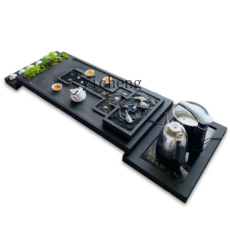 Wujinshi tea tray, flowing water fish farming stone tea table boiling water automatic integrated tea sea drainage type