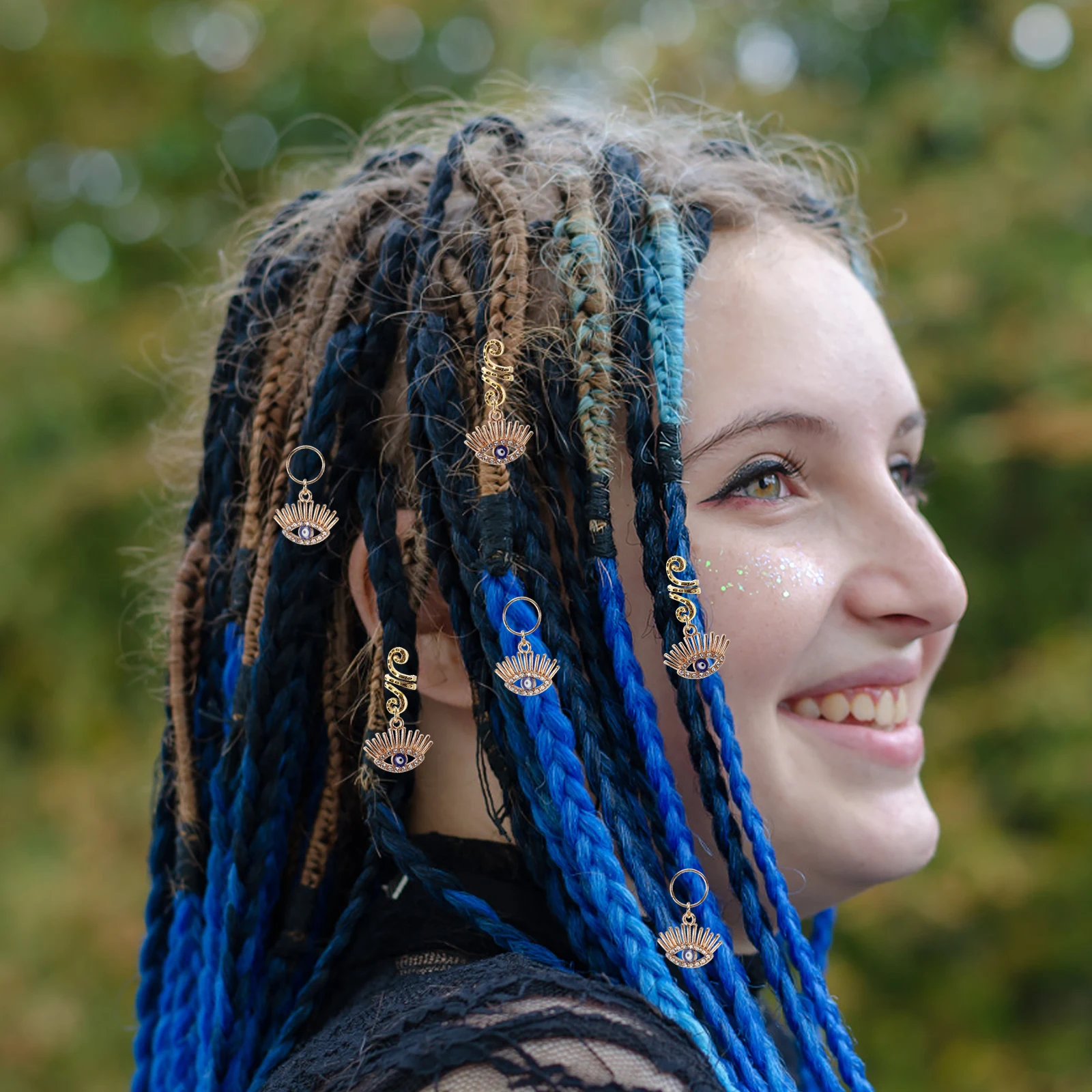

6pcs Snake Shaped Hair Braiding Ring Eye Clip On Accessories Hair Beads Jewelry Funky Dreads Decor Boho Triangle