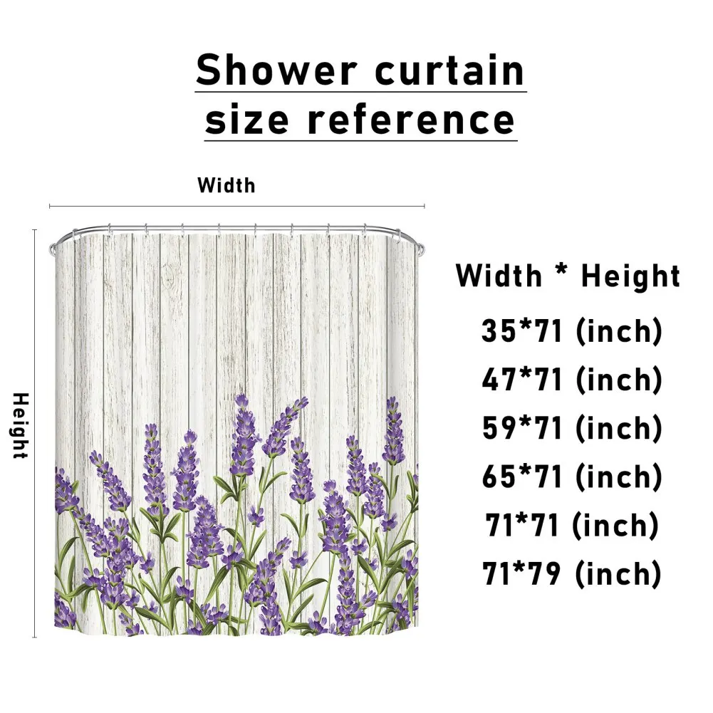 Lavender Printed Bathroom Divider Shower Curtain Waterproof Waterproof Decorative Shower Curtain Washable Multi-Size Bath Panel