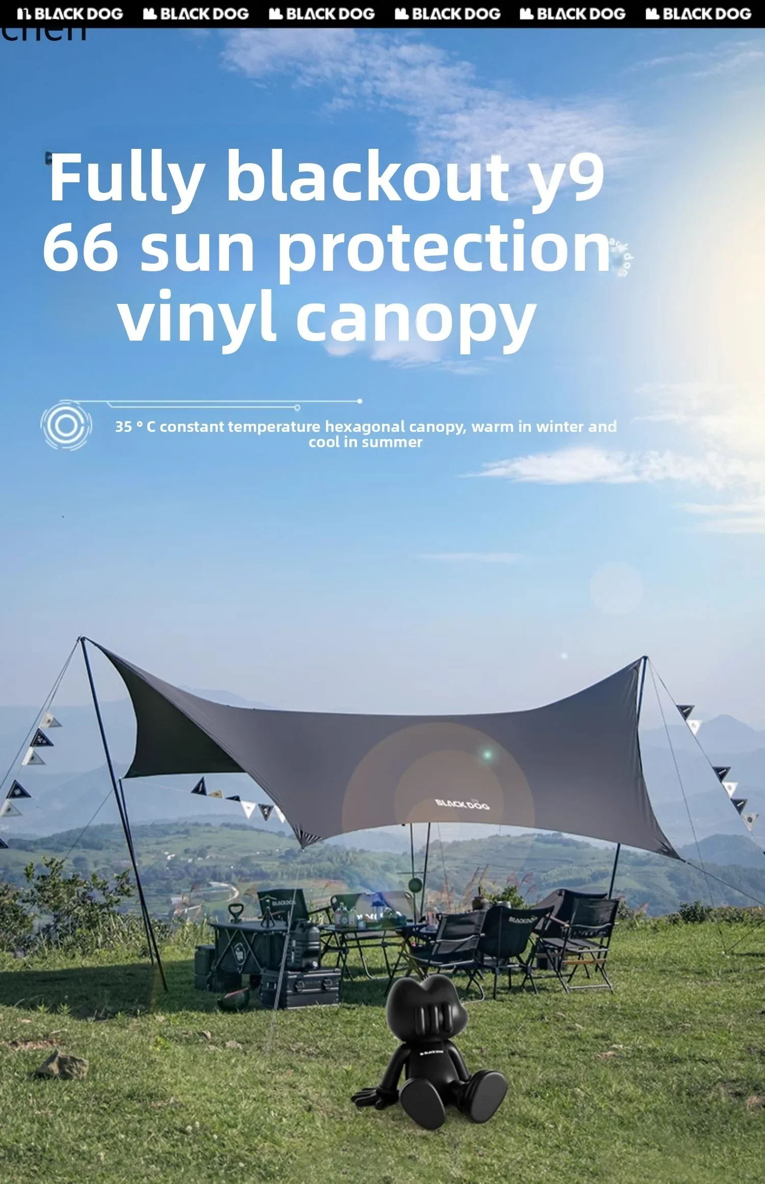outdoor canopy vinyl coated blackened camping camping sun protection rain awning