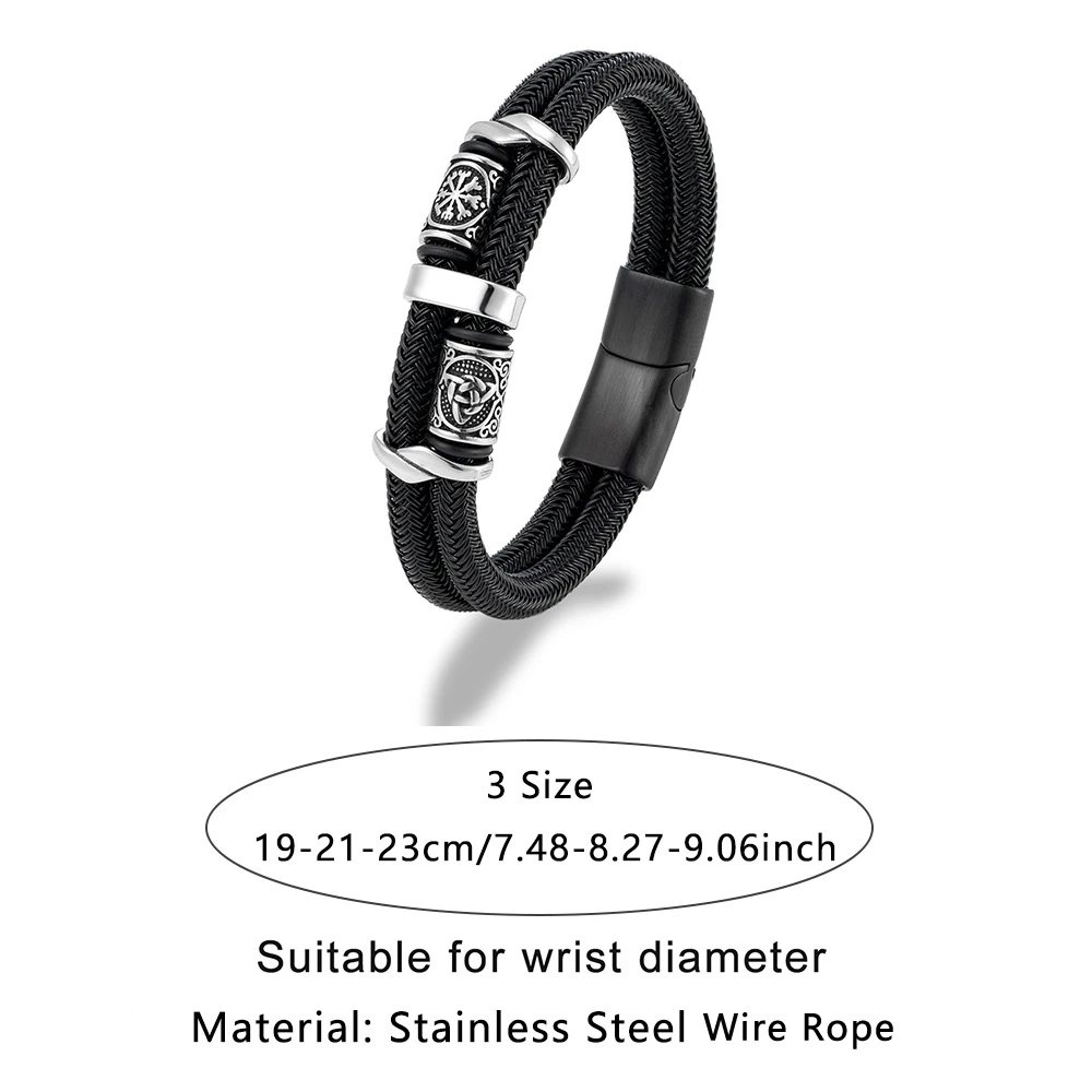 الفايكنج الرونية طبقة مزدوجة سوار للرجال أسلاك الفولاذ المقاوم للصدأ حبل نورس Triquetra الإسورة خمر الهدايا والمجوهرات الاسكندنافية
